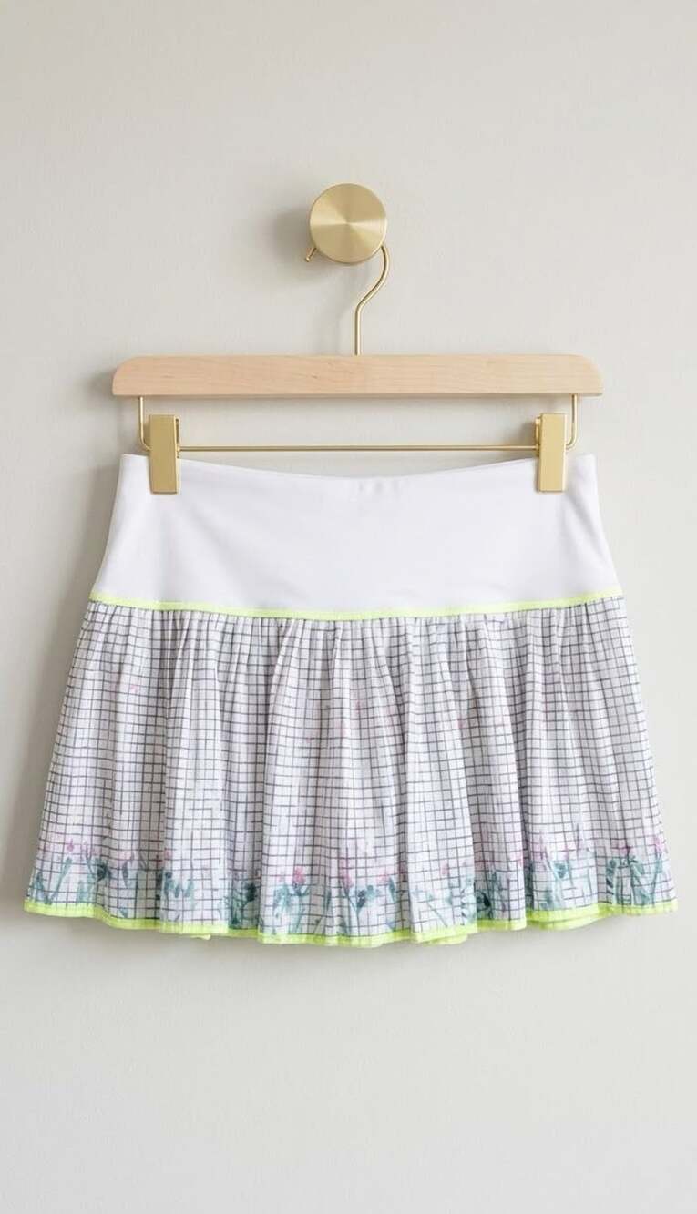 Lucky In Love Tennis Skirt Size L White Grid Print Pleated Skort